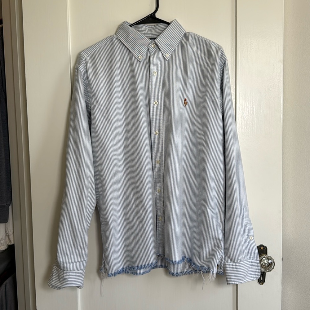 Polo Ralph Lauren Striped Oxford Shirt Men’s Large Cropped Raw Hem